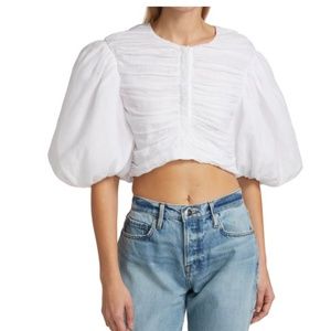 Frame Gathered puff sleeve top , color white , size small new with tags